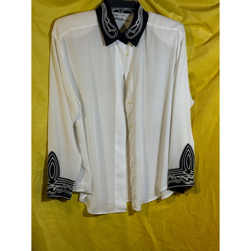Vintage Jordan White Sailor Collar Blouse Navy Blue Striped Cuffs Size Medium - Picture 7 of 12
